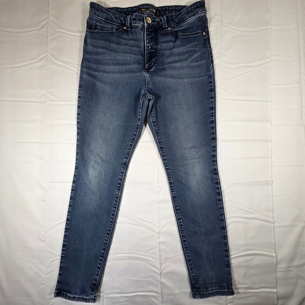Lee Sculpting Slim Fit Skinny Leg Jeans Womens 10 Short Blue Dark Wash Mid Rise
